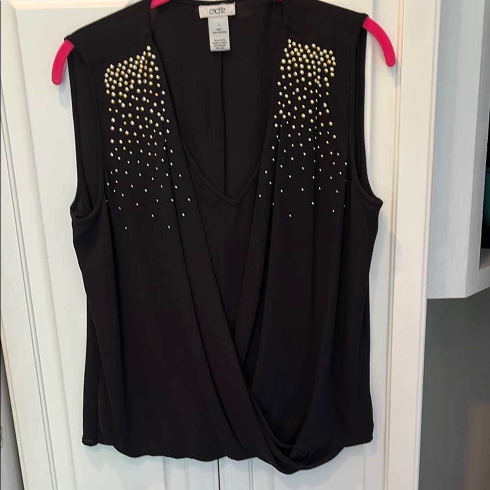 Cache Black Embelished Sleeveless Top. Large